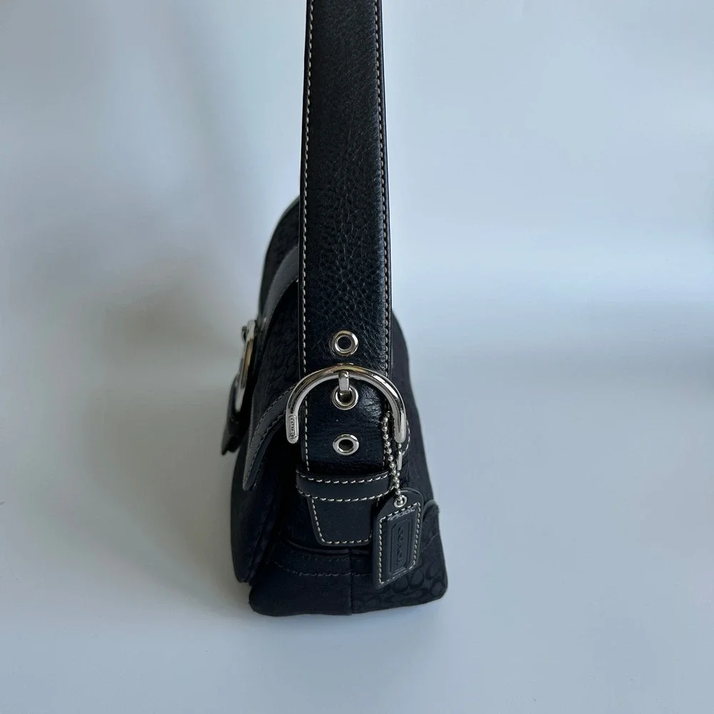 Coach Soho 1463 Black Signature Jacquard Leather Flap Shoulder Bag Excellent